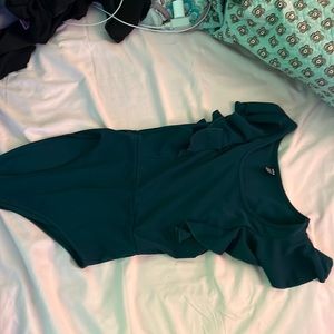 green bodysuit with flare shoulder